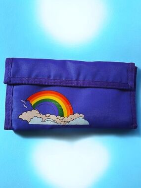 Vintage Rainbow Print Wallet with Cloud Motif